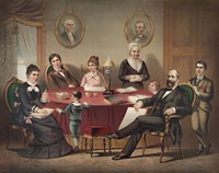 Framed President Garfield and his Family sitting at a Table