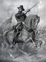 Framed General Benjamin Harrison on horseback, during the Battle of Resaca