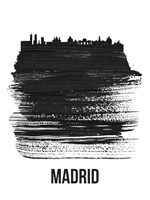 Framed Madrid Skyline Brush Stroke Black