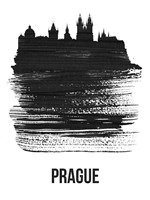Framed Prague Skyline Brush Stroke Black