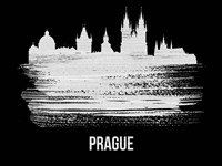Framed Prague Skyline Brush Stroke White