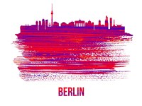 Framed Berlin Skyline Brush Stroke Red