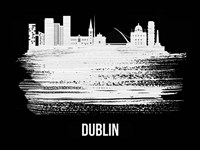 Framed Dublin Skyline Brush Stroke White