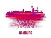 Framed Hamburg Skyline Brush Stroke Red