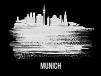 Framed Munich Skyline Brush Stroke White