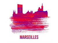 Framed Marseilles Skyline Brush Stroke Red