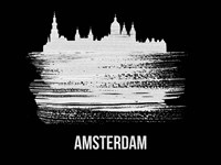 Framed Amsterdam Skyline Brush Stroke White