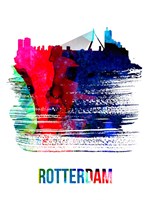 Framed Rotterdam Skyline Brush Stroke Watercolor