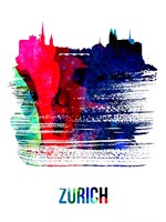 Framed Zurich Skyline Brush Stroke Watercolor