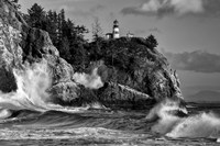 Framed Rising Tide at Cape Disappointment Monochrome