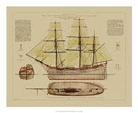 Framed Antique Ship Plan VII