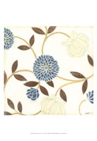 Framed Blue and Cream Flowers on Silk I