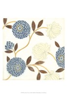 Framed Blue and Cream Flowers on Silk II