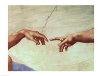 Framed Hands of God and Adam, detail from The Creation of Adam, from the Sistine Ceiling, 1511