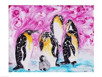 Framed Penguins Under Magenta Sky