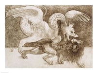 Framed Fight between a Dragon and a Lion