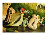 Framed Garden of Earthly Delights: Allegory of Luxury, central panel of triptych, detail of couple in the water and a bird, c.1500