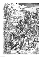 Framed Samson slaying the lion