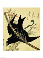 Framed Little Raven with the Minamoto clan sword