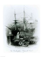 Framed Bellerophon at Plymouth Sound in 1815