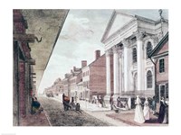 Framed High street with the first Presbyterian Church, Philadelphia, 1799