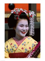 Framed Japanese Geisha with Flowers in Her Hair