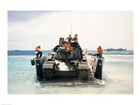 Framed Army soldiers on a military tank in the sea, M551 Sheridan