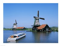 Framed Windmills and Canal Tour Boat, Zaanse Schans, Netherlands