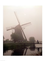 Framed Windmill and Cyclist, Zaanse Schans, Netherlands black and white