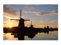 Framed Silhouette, Windmills at Sunset, Kinderdijk, Netherlands