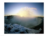 Framed Sunrise over a waterfall, Niagara Falls, Ontario, Canada