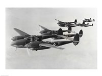 Framed Four fighter planes in flight, P-38 Lightning