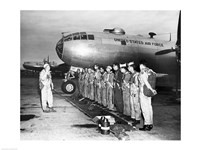 Framed Group of army soldiers standing in a row near a fighter plane, B-29 Superfortress