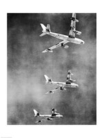 Framed Low angle view of three fighter planes in flight, B-47 Stratojet