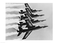 Framed Four fighter planes flying in a formation, Blue Angels, US Navy Precision Flight Team