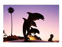Framed Dolphin Fountain on Stearns Wharf, Santa Barbara Harbor, California, USA