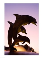 Framed Dolphin Fountain on Stearns Wharf, Santa Barbara Harbor, California, USA Vertical