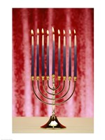 Framed Close-up Of Lit Candles On A Menorah On Red