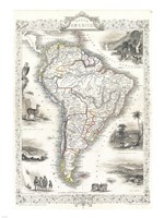 Framed 1850 Tallis Map of South America