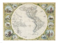 Framed 1850 Tallis Map of the Western Hemisphere