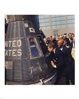 Framed JFK Inspects Mercury Capsule