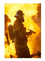 Framed Side profile of a firefighter (holding axe)