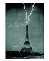 Framed Lightning Striking the Eiffel Tower