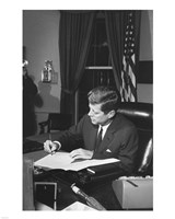 Framed Proclamation Signing, Cuba Quarantine. President Kennedy. White House, Oval Office