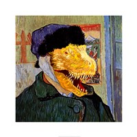 Framed T Rex Van Gogh with Bandaged Battle Damaged Ear