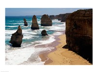 Framed High angle view of rocks on the beach, Twelve Apostles, Port Campbell National Park, Victoria, Australia