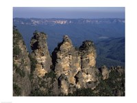 Framed High angle view of rock formations, Three Sisters, Blue Mountains, New South Wales, Australia