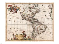 Framed 1658 Visscher Map of North America and South America 1658