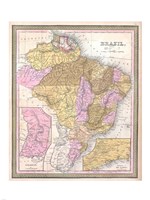 Framed 1850 Mitchell Map of Brazil, -1849