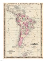 Framed 1862 Johnson Map of South America